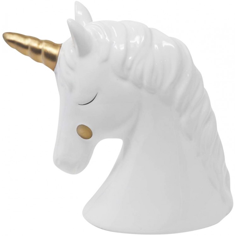 Hucha de Unicornio en Cerámica Blanca y Dorado - Hucha Infantil Juvenil Decorativa Estilo Nórdico