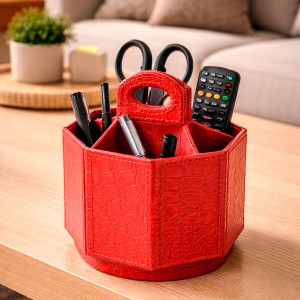 PORTAMANDOS GIRATORIO ROJO POLIPIEL EFECTO COCODRILO 17X15X15CM ORGANIZADOR CON ASA