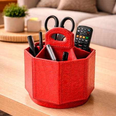 PORTAMANDOS GIRATORIO ROJO POLIPIEL EFECTO COCODRILO 17X15X15CM ORGANIZADOR CON ASA