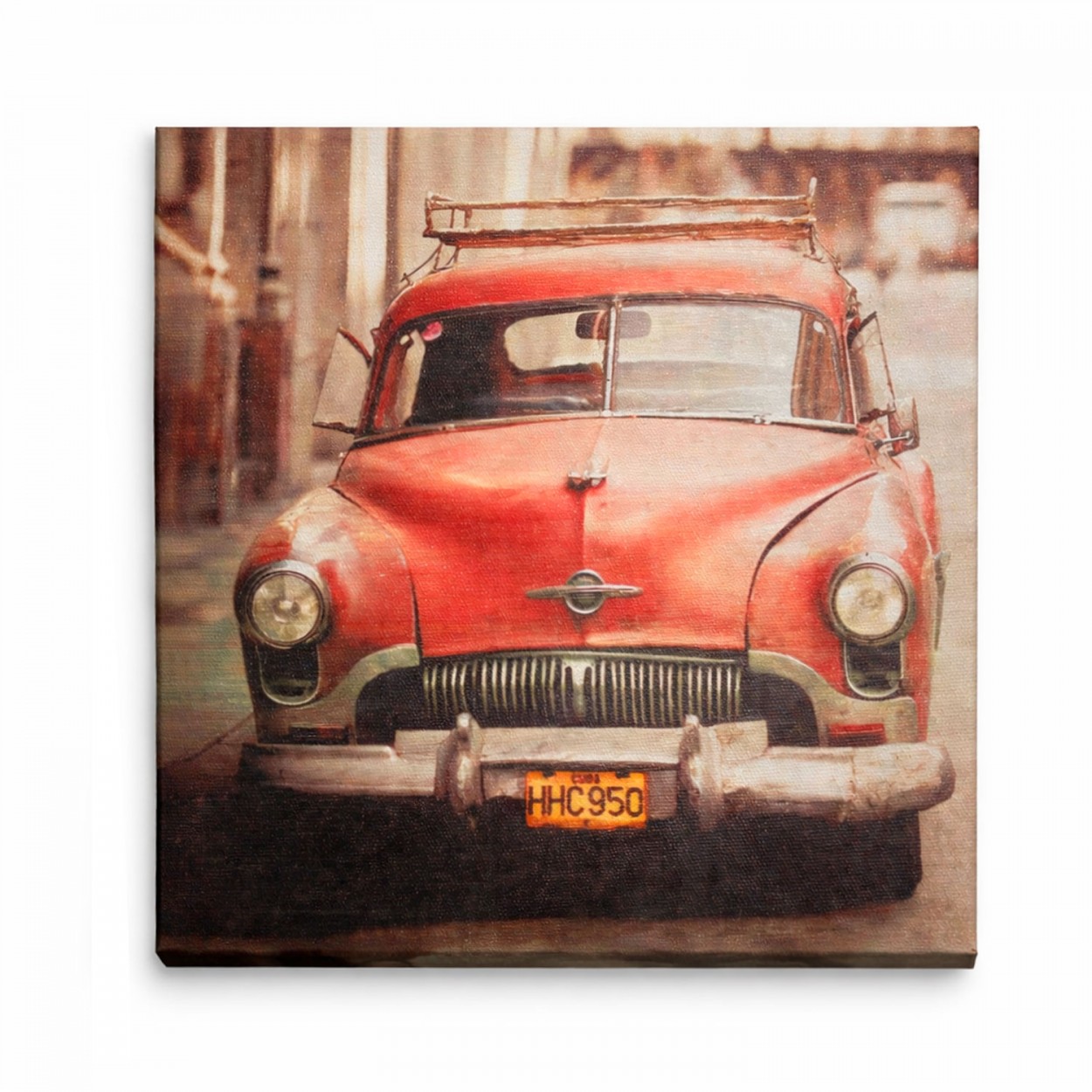 Cuadro Lienzo Coche Clásico Rojo Vintage 20x20cm Retro