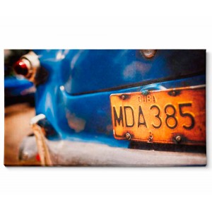 Cuadro Lienzo Coche Clásico Azul Vintage Panorámico 40x20cm