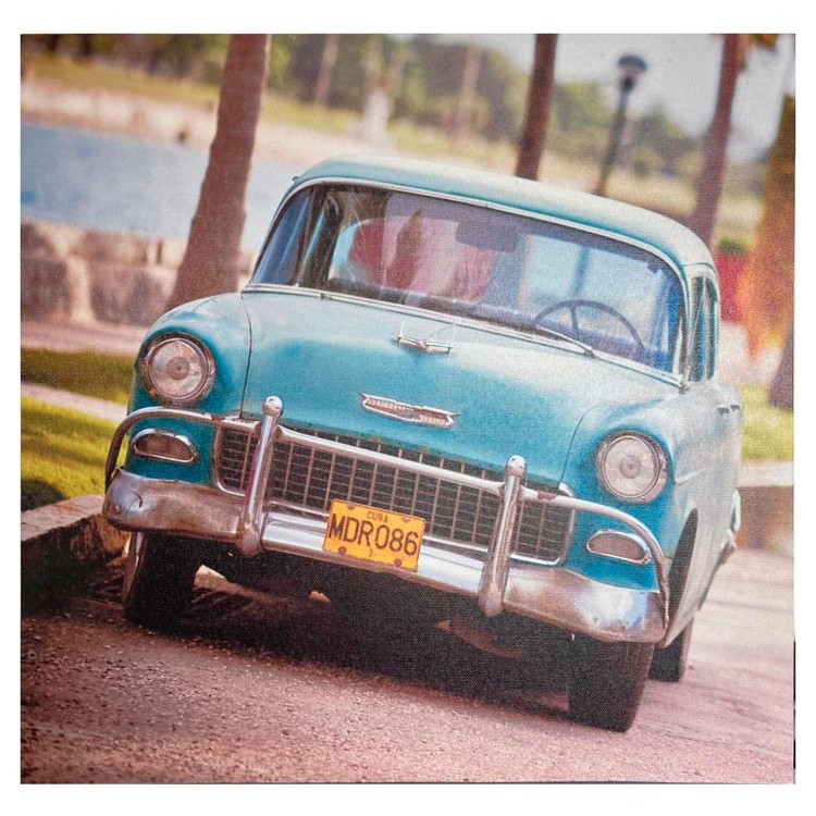 Cuadro Lienzo Coche Clásico Turquesa Vintage Cuadrado 40x40cm