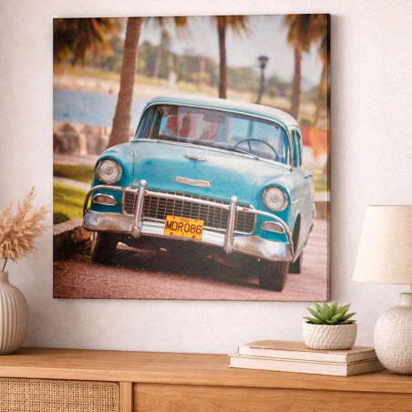 Cuadro Lienzo Coche Clásico Turquesa Vintage Cuadrado 40x40cm