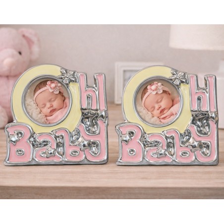 Set 10 Marcos de Fotos Baby Rosa Portafotos de Cerámica para Bautizo15x11,5cm