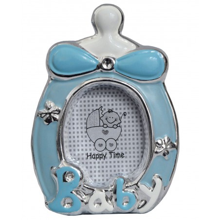 Set 10 Marcos de Fotos Biberón Azul y Plata Portafotos para Bautizo y Baby Shower 13x9,5cm