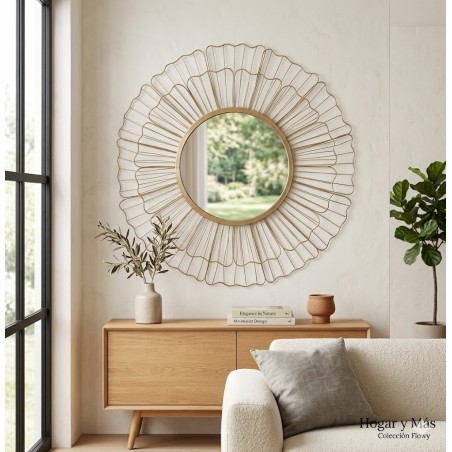 Espejo de Pared "Flowy" Dorado - Diseño Vegetal de Gran Tamaño (Ø 66,7 cm)