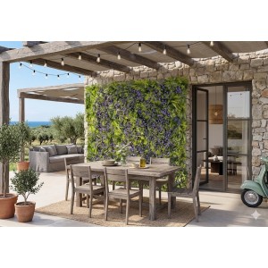 Jardín Vertical Artificial 40x60 cm - Panel Decorativo con Flores Moradas para Interior y Exterior
