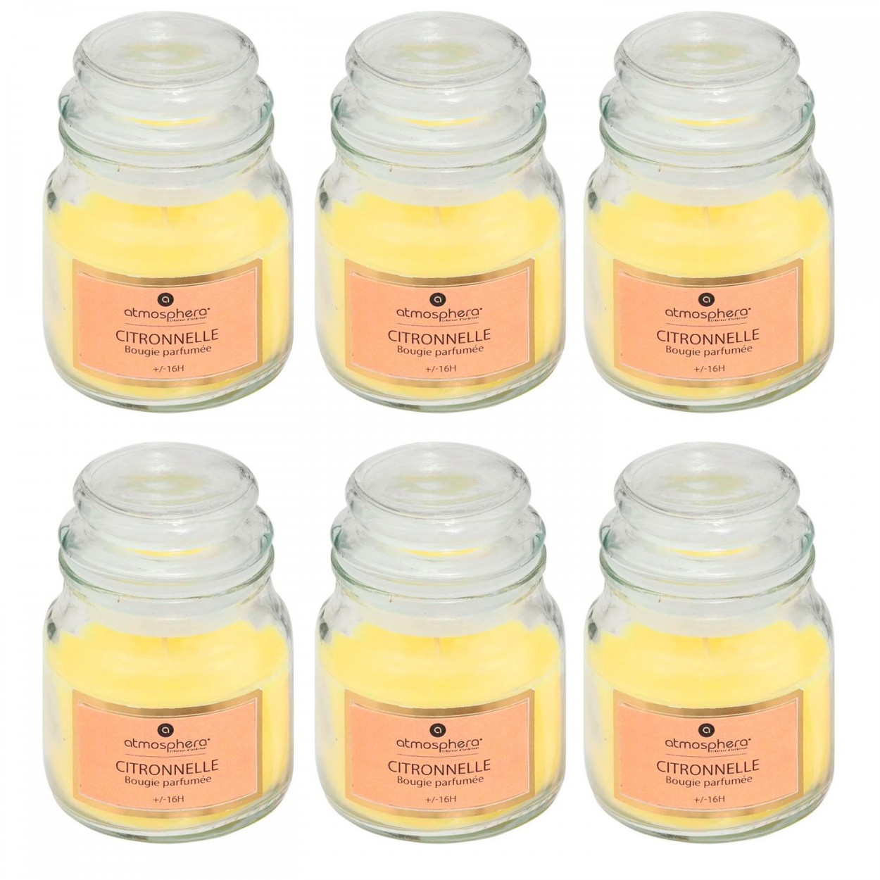 Set de 6 Velas de Citronela Antimosquitos con Tapa Hermética - 16H de Duración