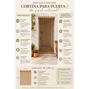 Cortina de Puerta de Sisal y Bambú Natural – Estilo Boho Chic, 90x190cm – Ideal para Separación de Ambientes y Frescura