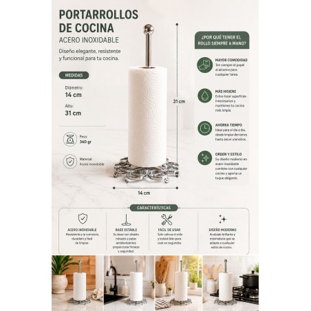 Portarrollos de Cocina en Acero Inoxidable- Diseño Elegante y Estable