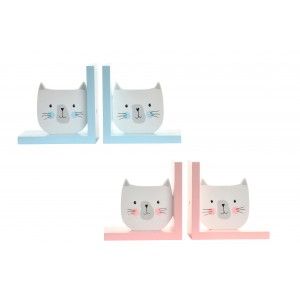 Hogar y más - Set de 2 Sujetalibros de Madera. Gatito