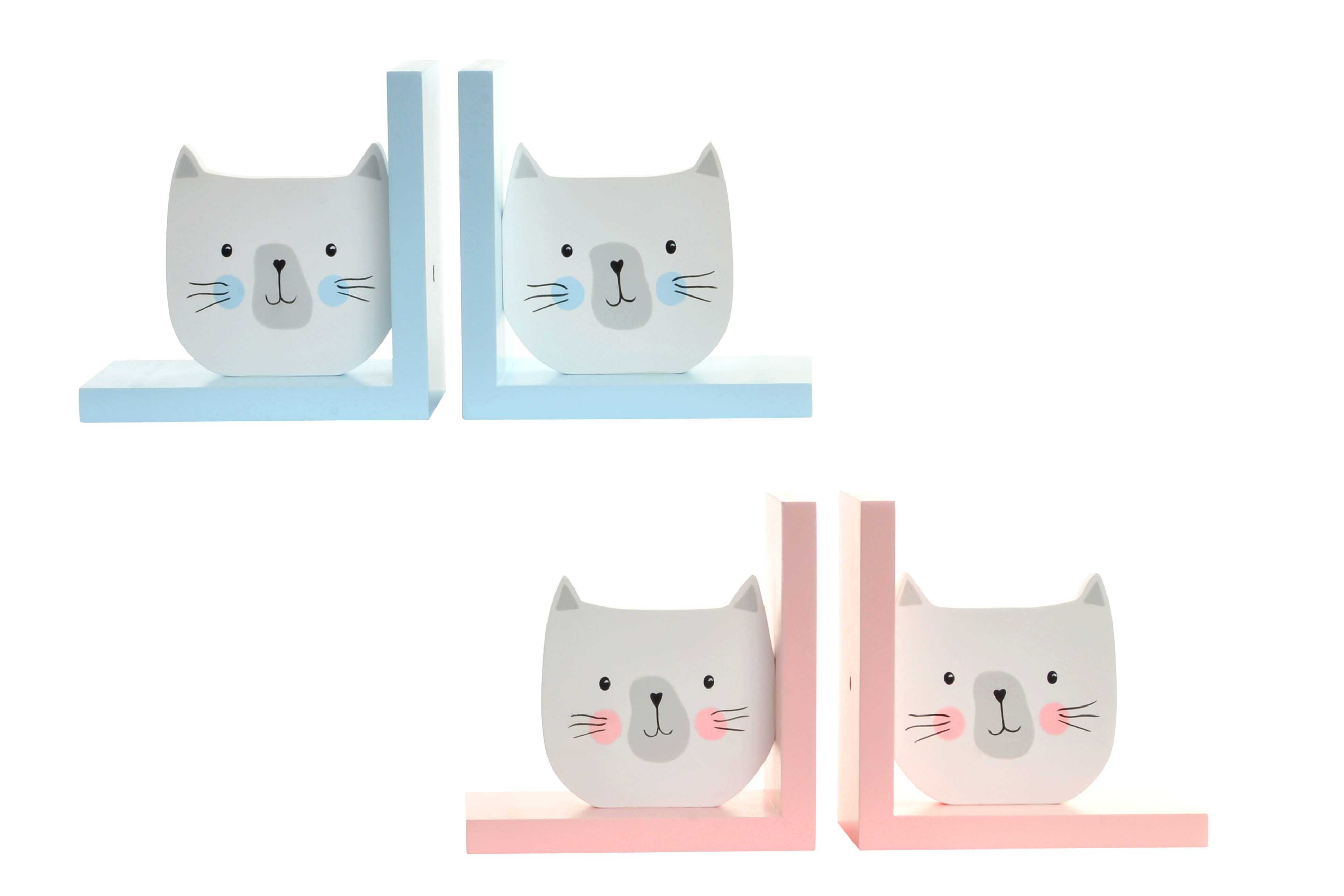 Home and more - Set of 2 Bookends made of Wood. Kitten