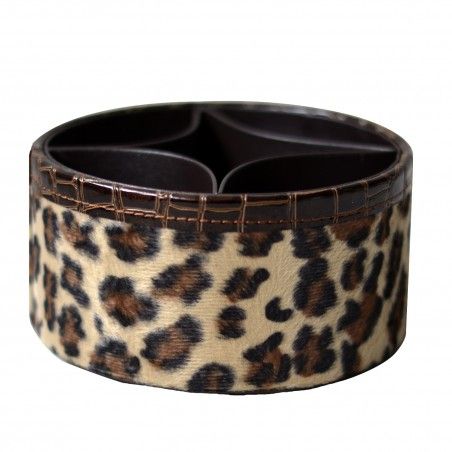 Home and More - Portamandos of leatherette round design-leopard with four compartments