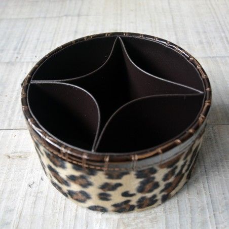 Home and More - Portamandos of leatherette round design-leopard with four compartments