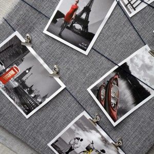 La maison et Plus - Cadre multifoto gris toile originale textile avec des pinces pour les pinces Souvenirs