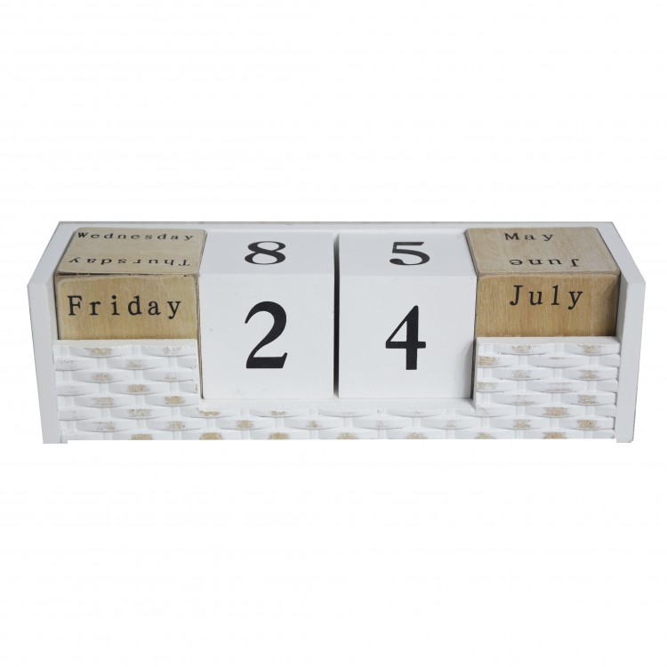Casa e più - Calendario perpetuo in legno. Stile naturale con disegni bianchi.