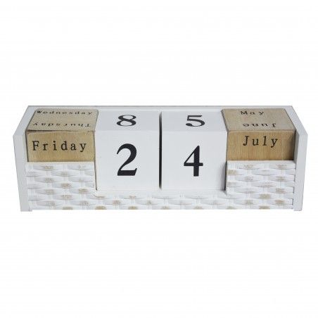 La maison et plus - Calendrier perpétuel en bois. Style naturel avec dessin blanc.