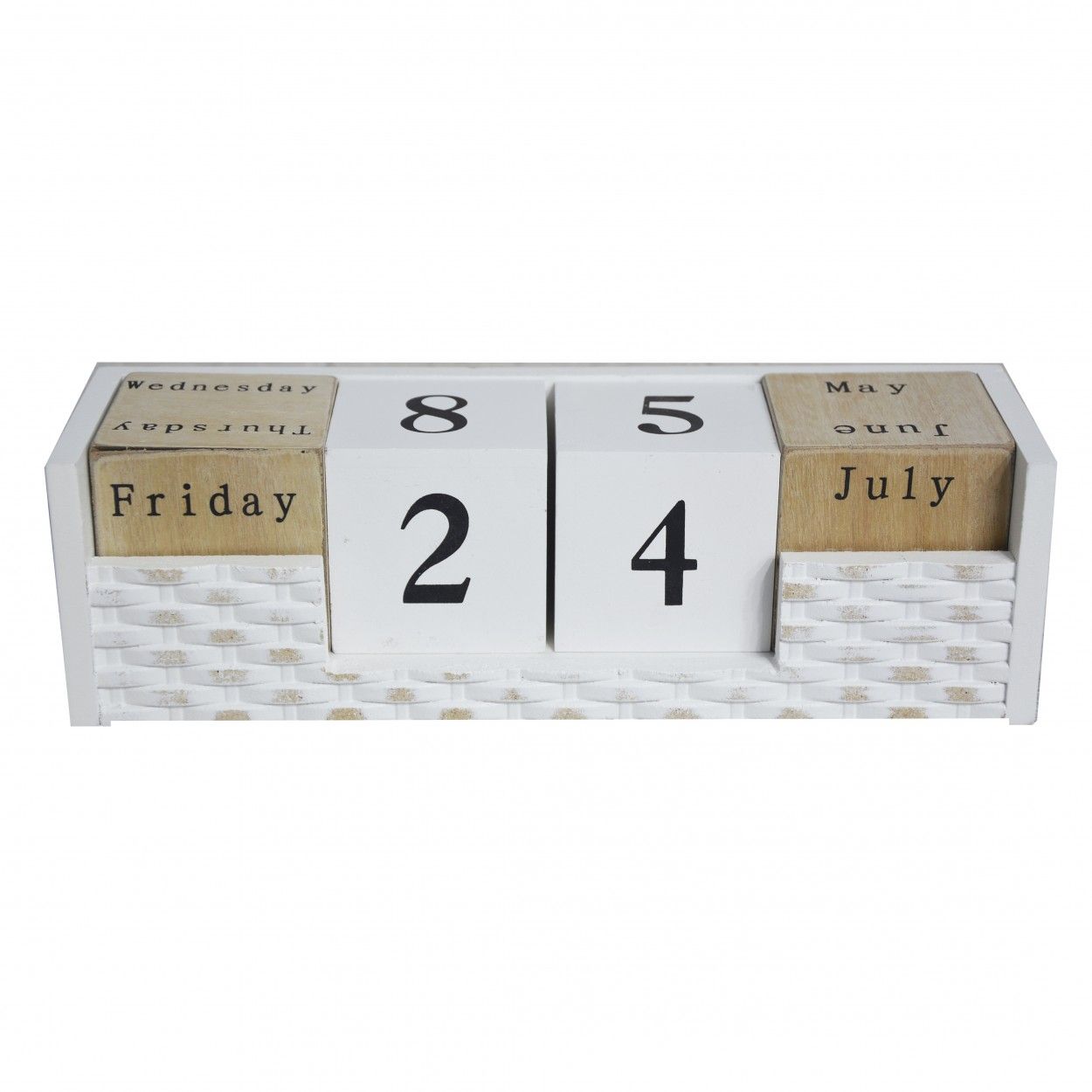 Hogar y más - Calendario de madera perpetuo. Estilo natural con diseño blanco.