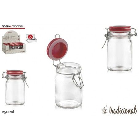 Casa e Più - Barattolo ermetico in vetro per le pratiche di stoccaggio con coperchio rosso Sweet Home