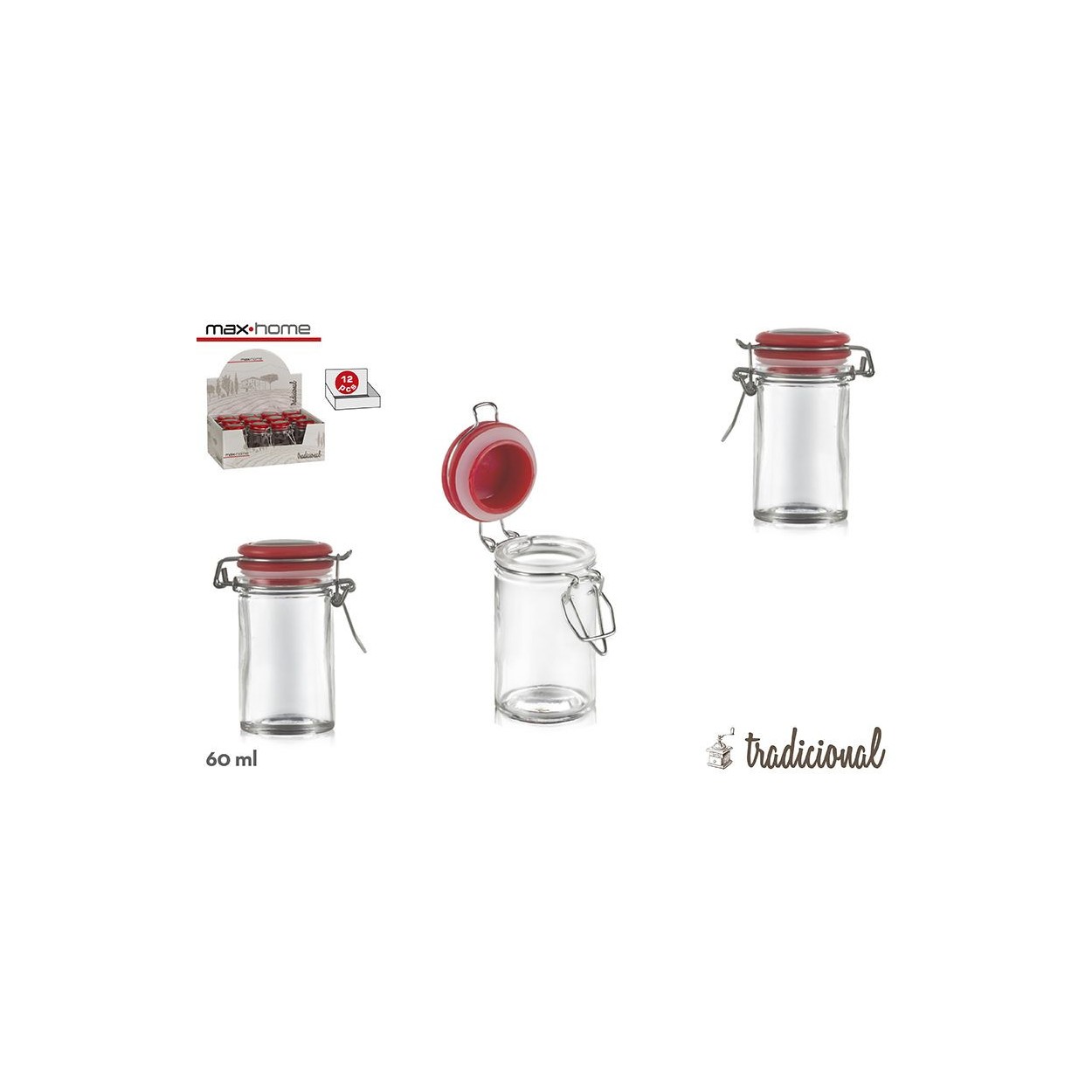 Home and More - airtight Jar Mini glass for practical storage with red cover Sweet Home
