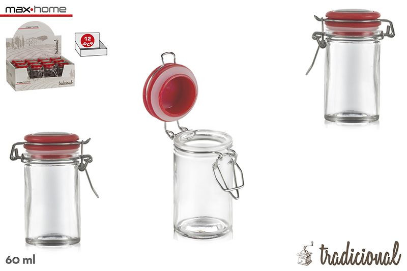 Home and More - airtight Jar Mini glass for practical storage with red cover Sweet Home