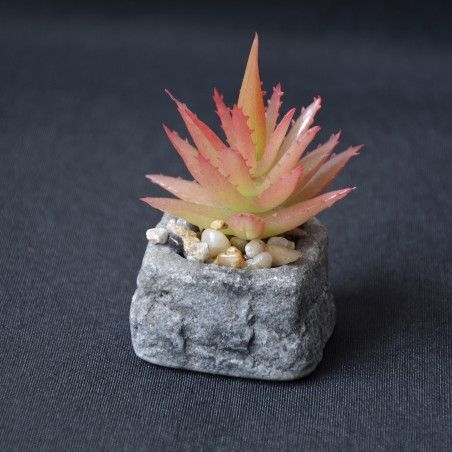 Planta de Cactus artificial inspiradora con maceta de piedra natural en Set Estilo Zen. - Hogar y más