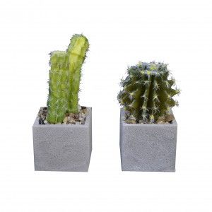 Cactus artificiel réaliste avec un pot de pierre naturelle, Ensemble de 2 Style Naturel. - La maison et plus