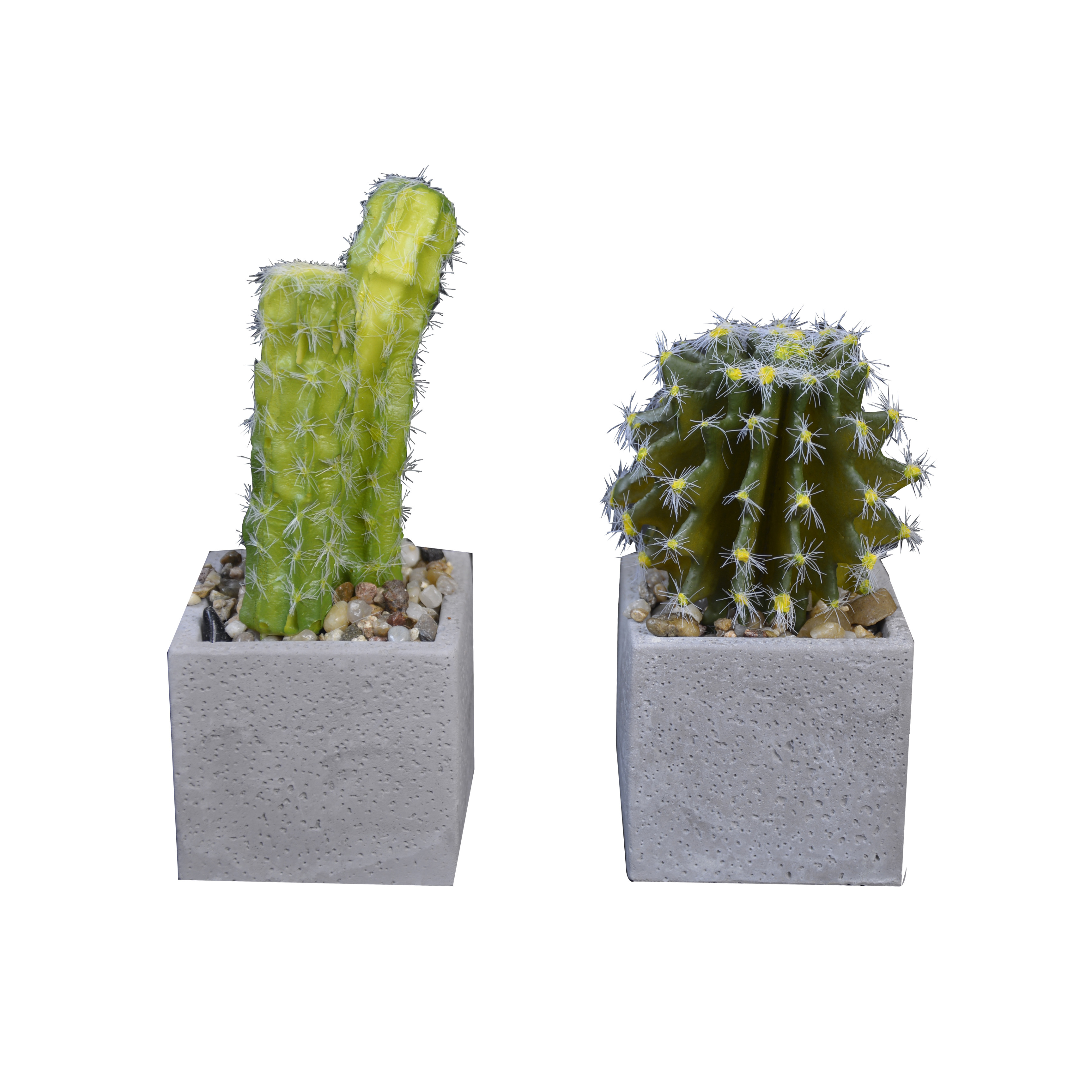 Cactus artificiel réaliste avec un pot de pierre naturelle, Ensemble de 2 Style Naturel. - La maison et plus