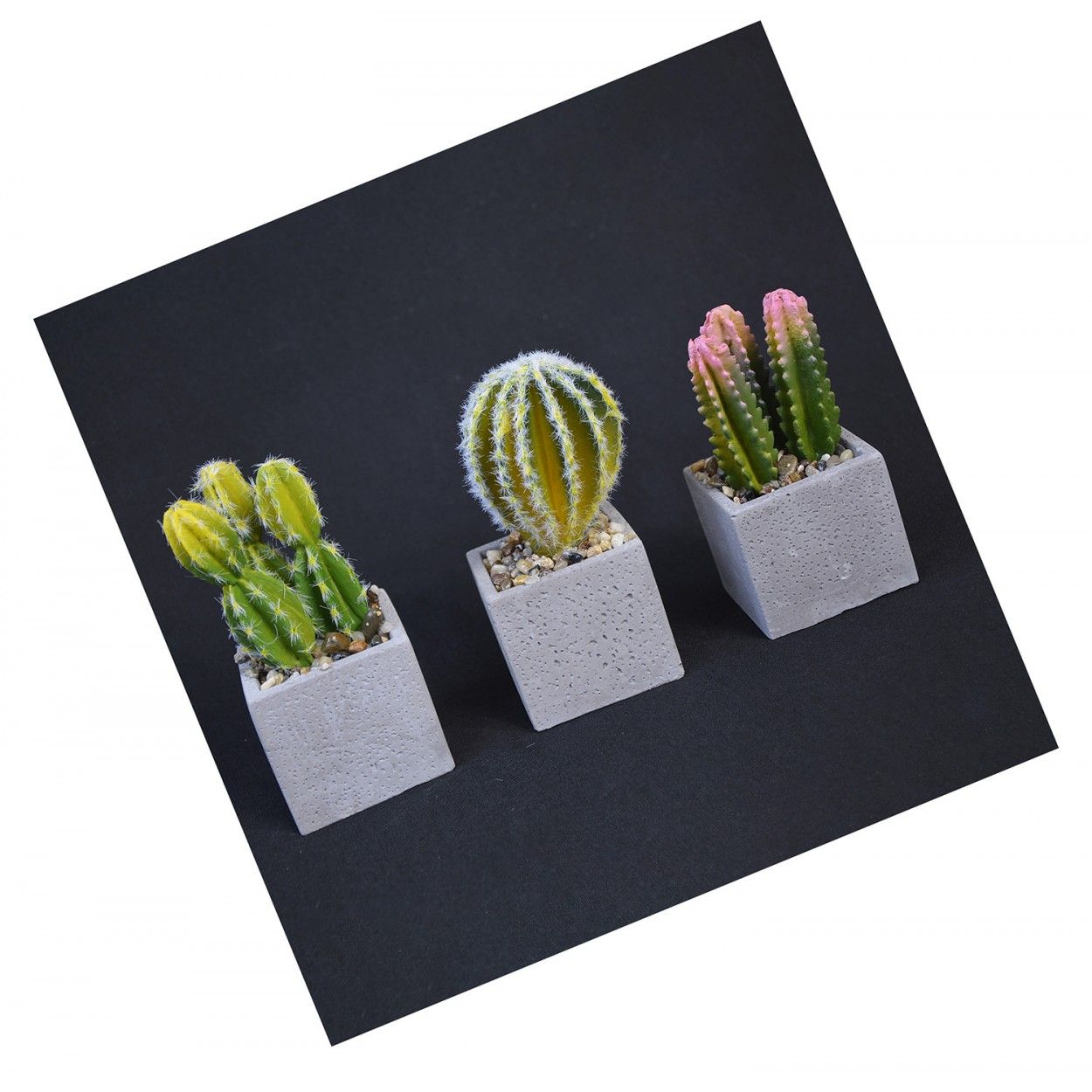 Cactus plant artificial realistic with pot of natural stone Set of 2 Natural Style. - Home and more