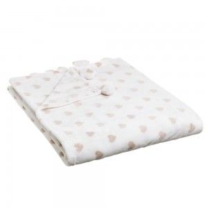 Couverture canapé chaud et agréable flanelle Beige avec des motifs de coeurs, de l'Amour - Maison et Plus