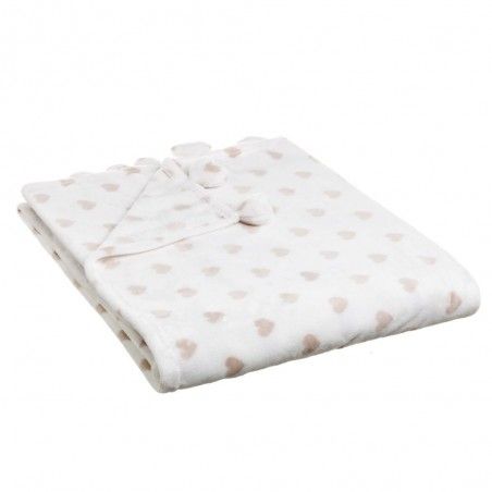 Blanket sofa warm and nice flannel Beige with patterned hearts, Love - Home and More