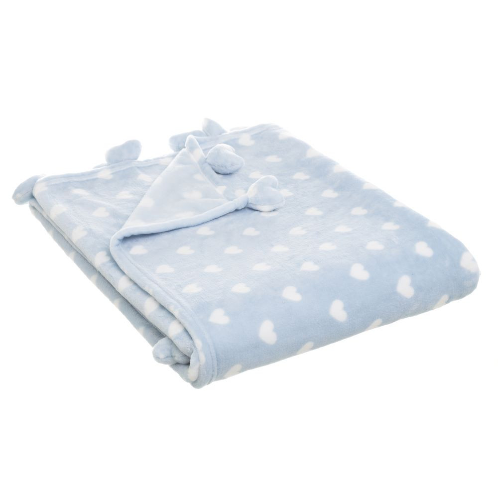 Couverture canapé chaud et agréable en flanelle bleu avec des imprimés de coeurs, de l'Amour - Maison et Plus