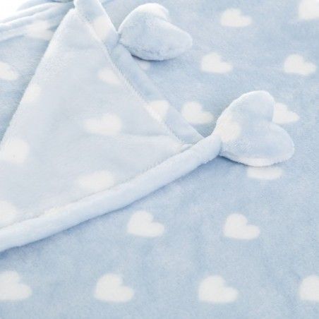 Blanket sofa warm and nice flannel blue with prints of hearts, Love - Home and More