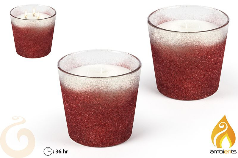 Bougie de noël en verre de cristal avec des paillettes rouge Edition de Noël - la Maison et Plus
