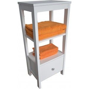 Portasciugamani moderna, con un cassetto e 2 ripiani in legno naturale di colore bianco Casa - e molto di Più