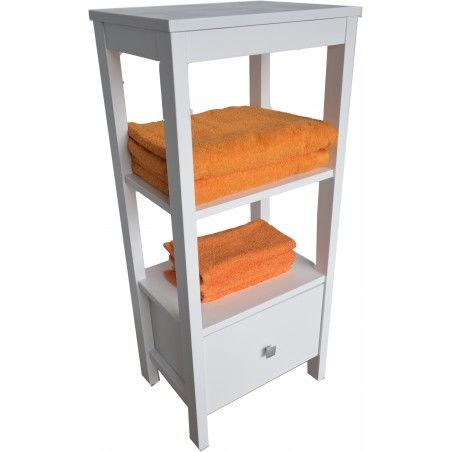 Towel rack modern with a drawer and 2 shelves natural wood in white color Luxury Home - and More