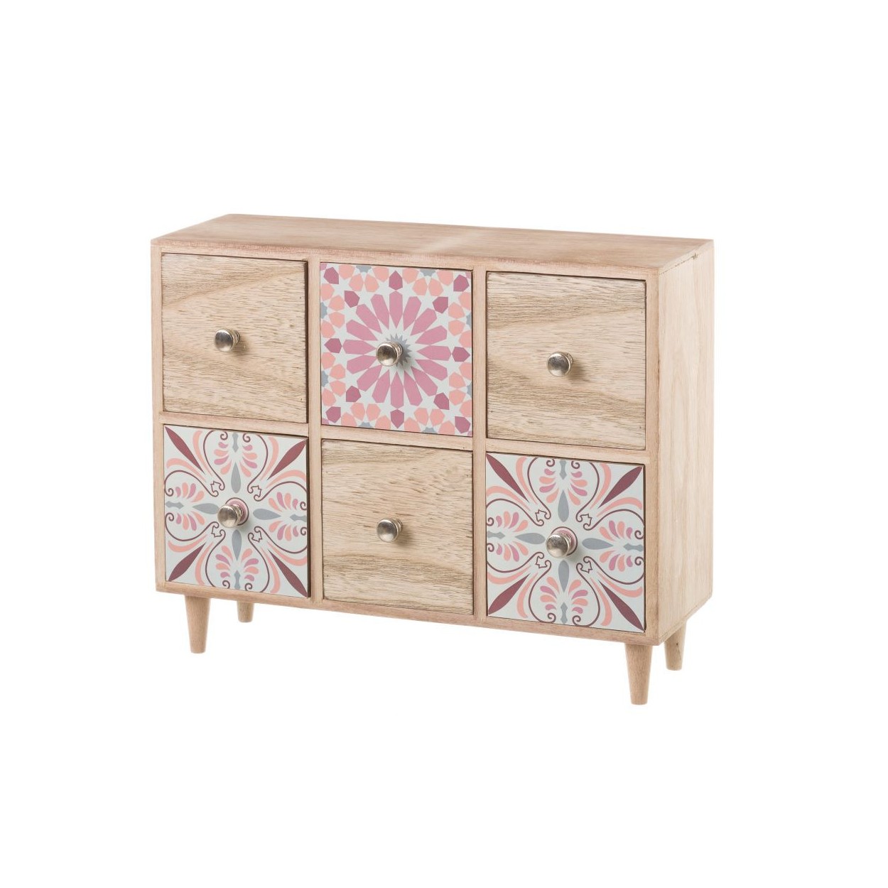 Chest of drawers with 6 drawers and ethnic design in pink color - Home and more