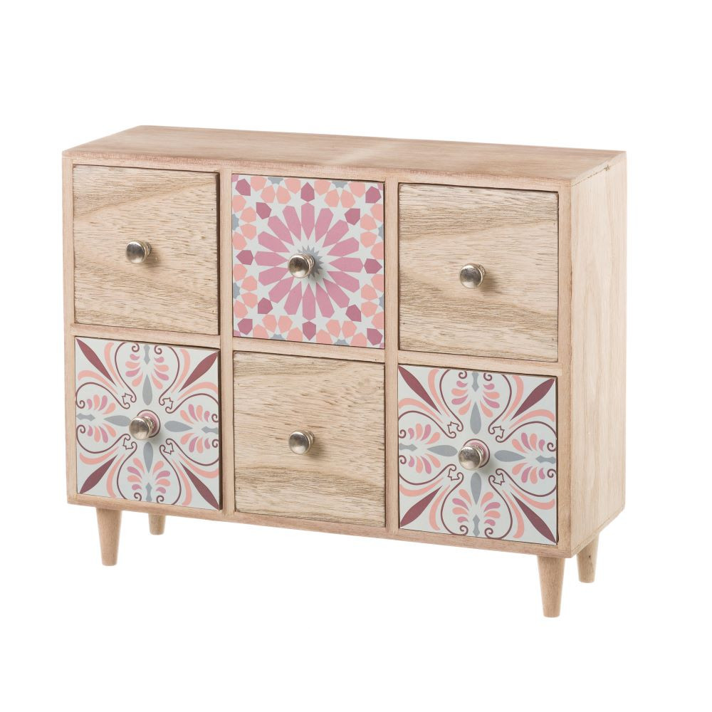 Chest of drawers with 6 drawers and ethnic design in pink color - Home and more