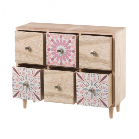 Commode à 6 tiroirs et ethniques design de couleur rose - Maison et plus