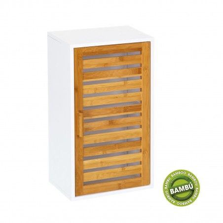Mueble de pared blanco con puerta de bambú natural. Diseño Natural - Hogar y más