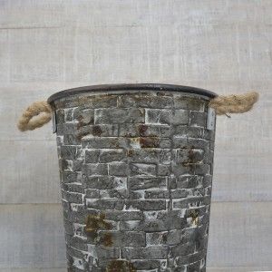 Vaso in Metallo con Maniglie grigio metallizzato con effetto consumato design Rustico. Casa e altro ancora.