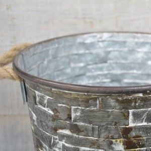 Vase from Metal with Handles metallic gray with worn effect design Rustic. Home and More.
