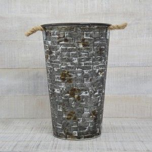 Vaso in Metallo con Maniglie grigio metallizzato con effetto consumato design Rustico. Casa e altro ancora.
