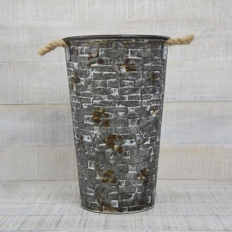 Vase from Metal with Handles metallic gray with worn effect design Rustic. Home and More.