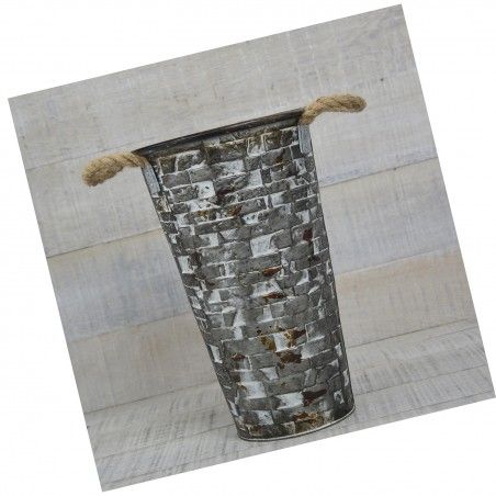 Vaso in Metallo con Maniglie grigio metallizzato con effetto consumato design Rustico. Casa e altro ancora.