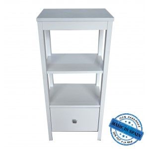 Toallero moderno con cajon y 2 estanterías de madera natural en color blanco Luxury - Hogar y Mas