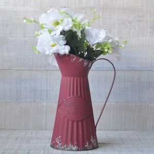 Cruche arrosoir décoratif en métal Vintage rouge Fleurs & Jardin