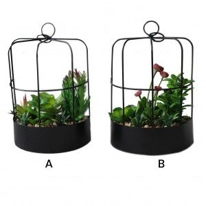 Pot de fleurs pendentif en forme de demi-cage avec des fleurs artificielles - Romantique - Maison et plus