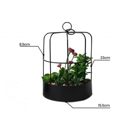 Maceta colgante en forma de media jaula con flores artificiales - Romántico - Hogar y más