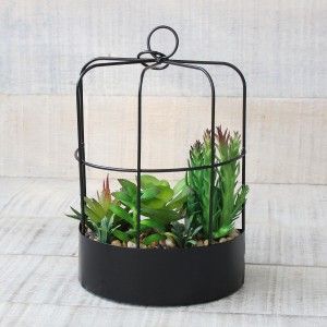 Maceta colgante en forma de media jaula con flores artificiales - Romántico - Hogar y más